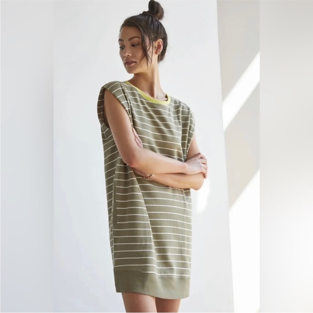 Anthropologie Olive Green Striped Sleeveless Knit Dress